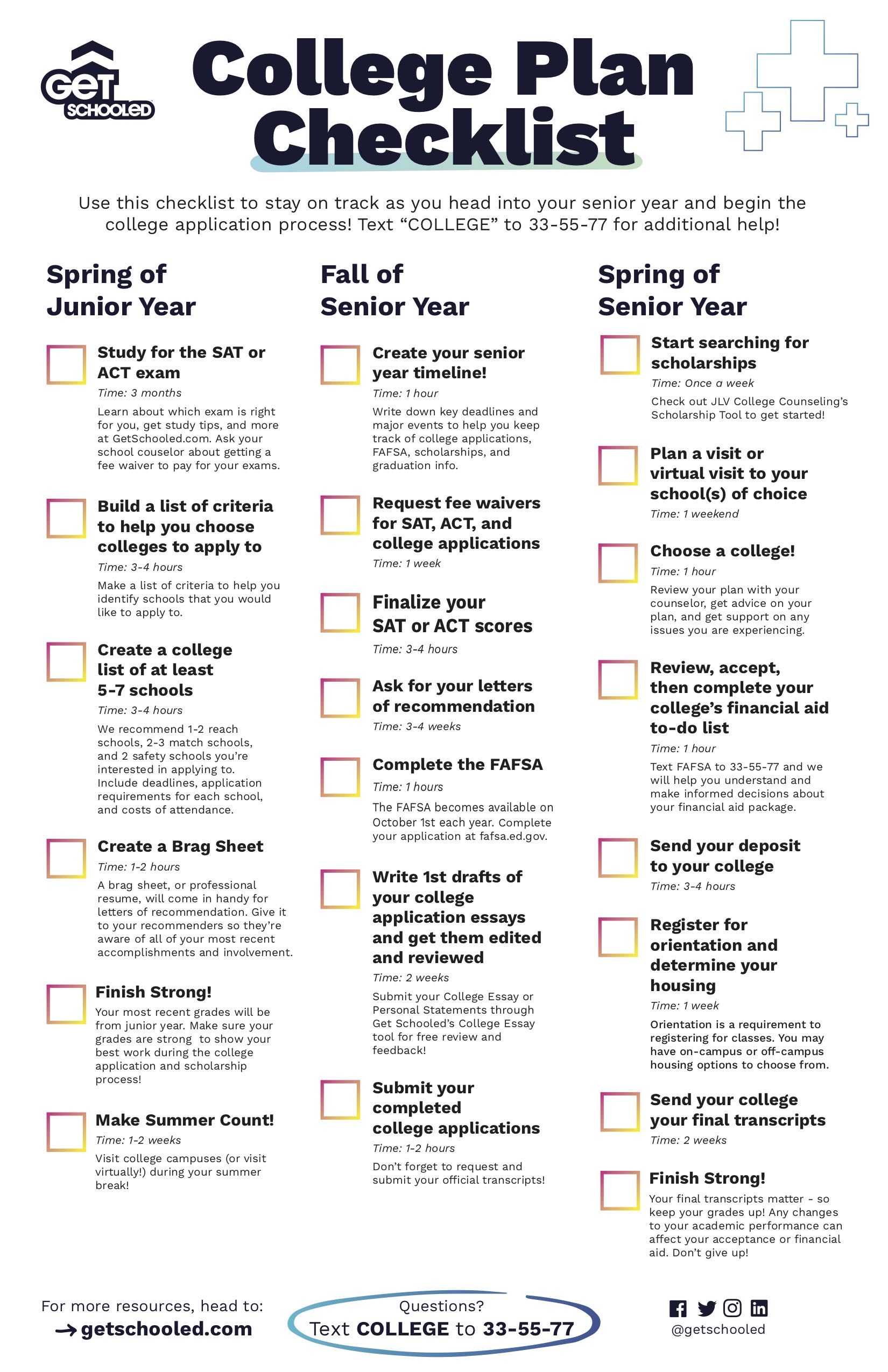 College Checklist College Info College Planning High School Resume